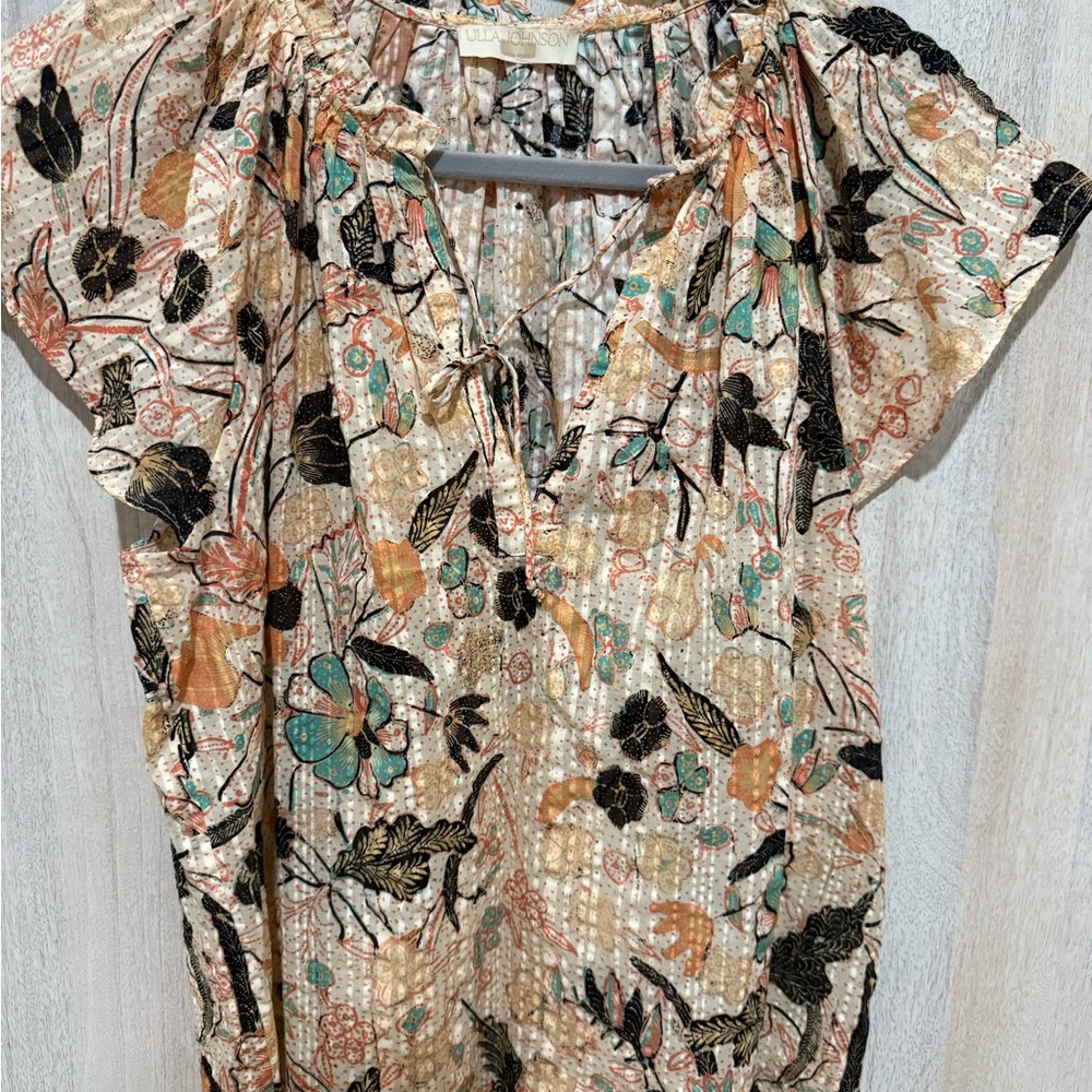 Ulla Johnson Multicolor Floral Blouse Tie Neck cotton